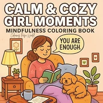 Calm & Cozy Girl Moments: Mindfulness Coloring Book for Adults Featuring Cozy Girl, Positive Affirmations, and Hygge Scenes for Relaxation & Stress Relief